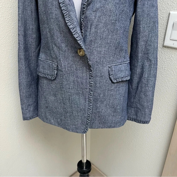 NWOT J. Crew Regent Blazer Blue Chambray Ruffled Trim Classic Preppy Women’s 4 - Picture 5 of 14